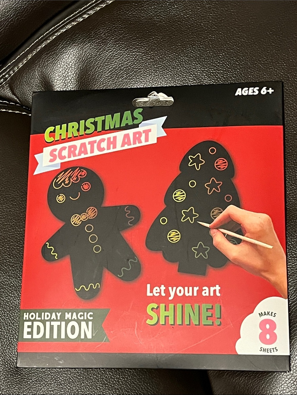 Christmas Scratch Art Kit 8 Gingerbread & Tree Sheets Kids Craft New